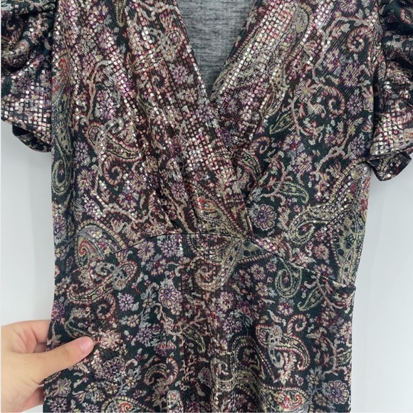 Ba&sh Shopbop Gala Puff Sleeve Metallic Paisley Floral Mini Dress Noir size xs 2 - Picture 5 of 16